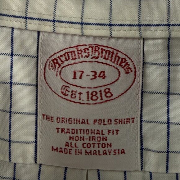 Brooks Brothers 17 34 Traditional Non-Iron Check All Cotton Button-Down Blue - Picture 9 of 11